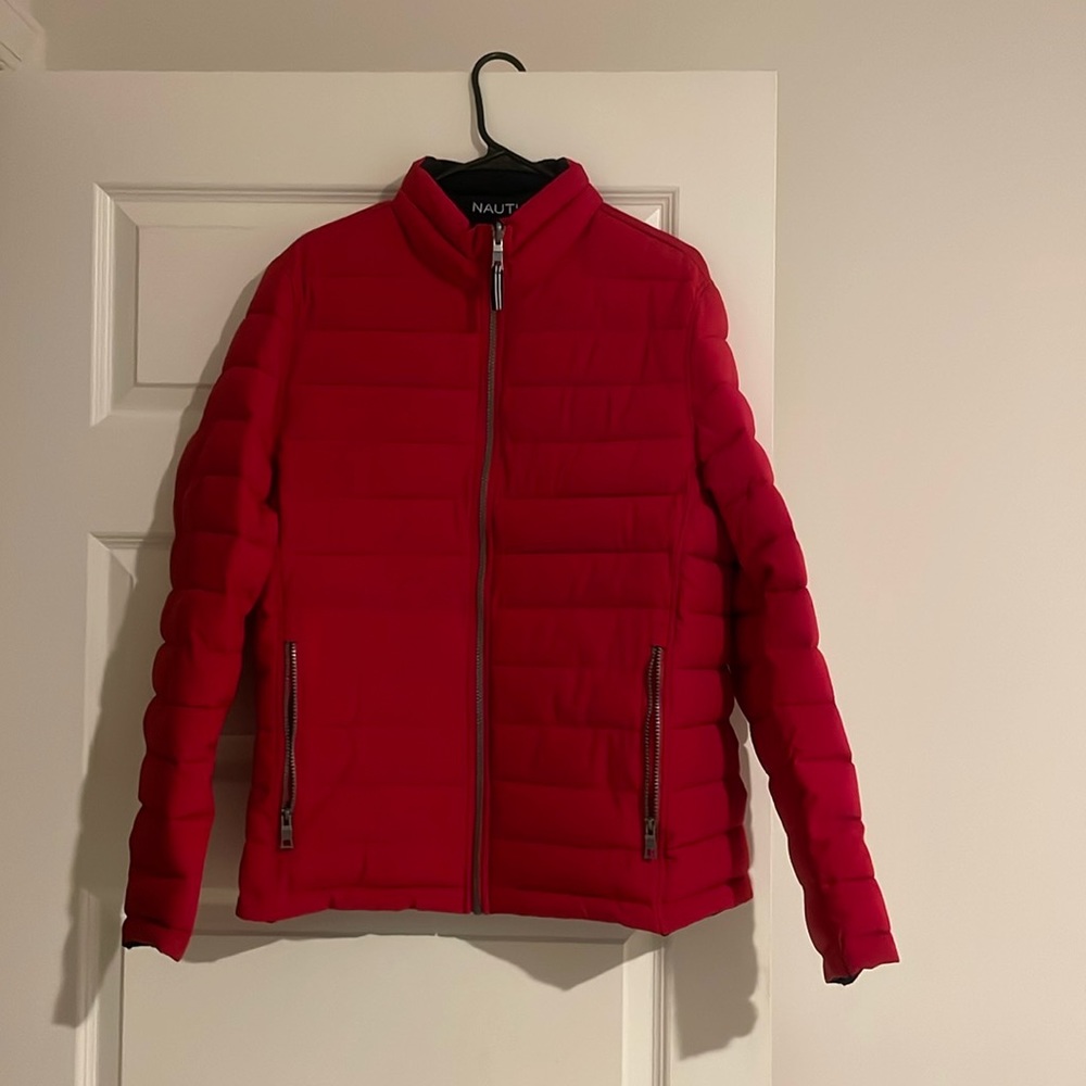 Red reversible nautica puffer coat